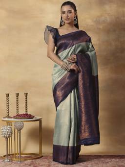 Garden VARELI - Banarasi Sage Green Art Silk with Woven Design Saree