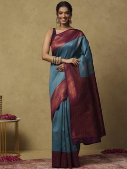 Garden VARELI - Banarasi Turquoise Blue Art Silk with Woven Design Saree