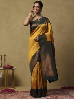 Garden VARELI - Banarasi Yellow Art Silk Handloom Woven Design Saree