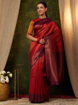 Garden VARELI - Red Banarasi Art Silk with Woven Design Saree