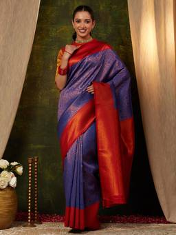Garden VARELI - Banarasi Women Blue Art Silk with Woven Design Saree