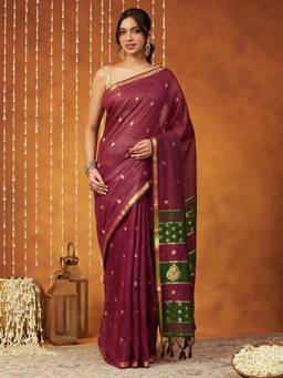 Garden VARELI - Banarasi Wine Women Art Silk with Woven Design Saree