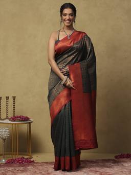 Garden VARELI - Banarasi Dark Bottle Green Art Silk with Woven Saree