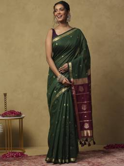 Garden VARELI - Banarasi Bottle Green Women Art Silk with Woven Saree
