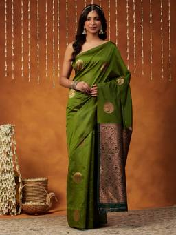 Garden VARELI - Banarasi Green Art Silk with Woven Zari Design Saree
