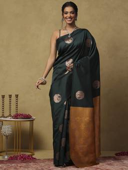 Garden VARELI - Banarasi Women Green Art Silk Woven Design Saree