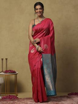 Garden VARELI - Banarasi Pink Art Silk with Woven Festive Saree