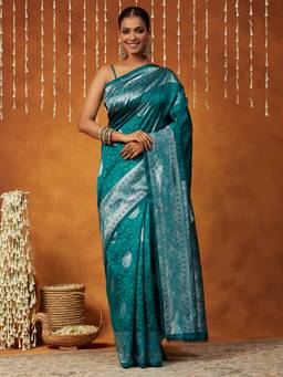 Garden VARELI - Banarasi Women Green Art Silk Woven Zari Design Saree