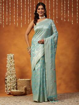 Garden VARELI - Banarasi Women Blue Art Silk Woven Design Saree