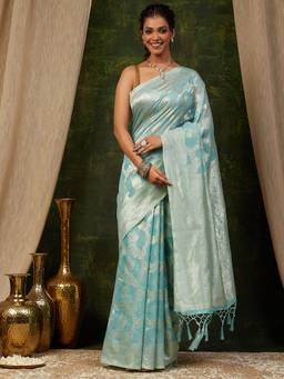 Garden VARELI - Banarasi Blue Art Silk Handloom Woven Design Saree