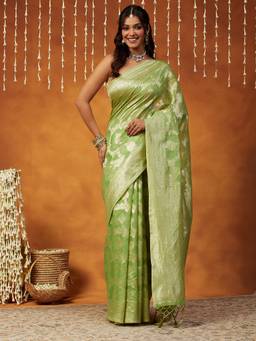 Garden VARELI - Women Zari Banarasi Green Art Silk with Woven Design Saree