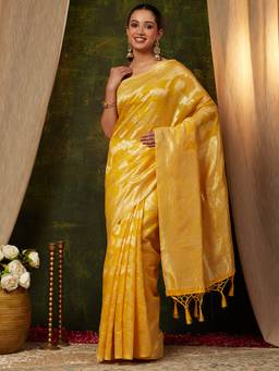 Garden VARELI - Women Yellow Art Silk with Woven Design Saree