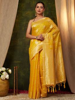 Garden VARELI - Women Banarasi Yellow Art Silk with Woven Design Saree