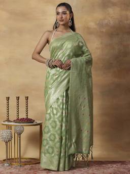 Garden VARELI - Banarasi Green Art Silk Woven Zari Handloom Saree