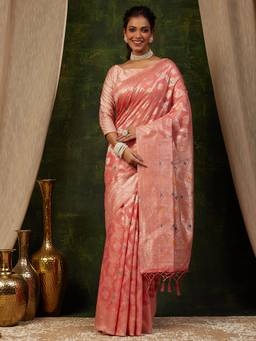 Garden VARELI - Banarasi Pink Art Silk Festive Woven Design Saree