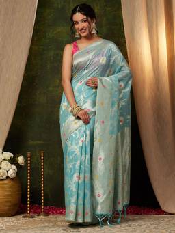Garden VARELI - Banarasi Blue Art Silk Handloom Woven Saree