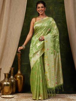 Garden VARELI - Banarasi Women Green Art Silk Woven Zari Handloom Saree
