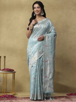 Garden VARELI - Banarasi Ice Blue Art Silk with Woven Design Saree