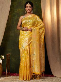 Garden VARELI - Women Yellow Art Silk with Banarasi Woven Design Saree