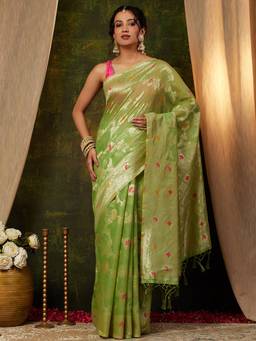 Garden VARELI - Banarasi Green Art Silk with Woven Handloom Saree