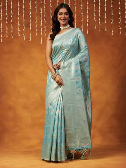Garden VARELI - Banarasi Blue Zari Art Silk Woven Saree