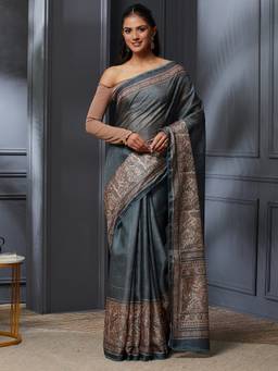 Garden VARELI - Banarasi Grey Pure Cotton with Print Saree