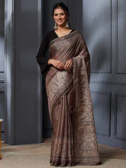 Garden VARELI - Banarasi Brown Pure Cotton with Animal Print Design Saree