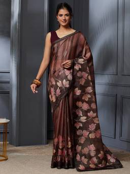Garden VARELI - Banarasi Brown Cotton Floral Design Saree