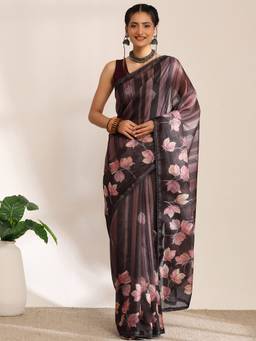 Garden VARELI - Banarasi Dark Purple Pure Cotton with Floral Design Saree