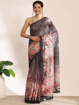 Garden VARELI - Banarasi Grey Cotton with Floral Saree