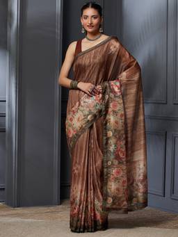 Garden VARELI - Banarasi Brown Cotton with Floral Design Saree