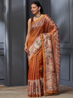 Garden VARELI - Banarasi Orange Pure Cotton with Floral Design Saree