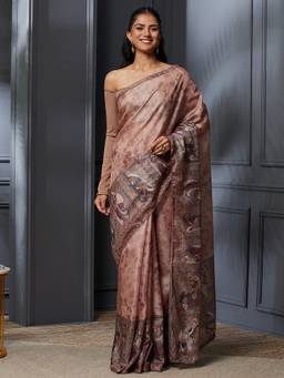 Garden VARELI - Banarasi Peach Pure Cotton with Floral Design Saree