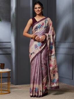 Garden VARELI - Banarasi Purple Pure Cotton with Abstract Design Saree