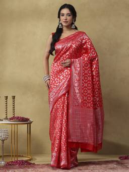 Garden VARELI - Banarasi Bright Red Art Silk with Woven Design Saree