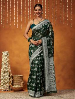 Garden VARELI - Banarasi Bottle Green Art Silk with Woven Design Saree