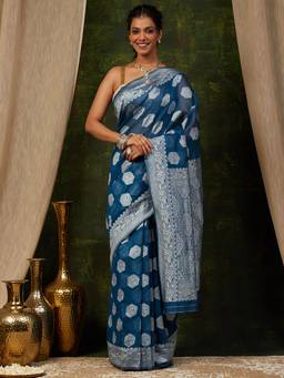 Garden VARELI - Banarasi Blue Silk Blend with Woven Design Saree