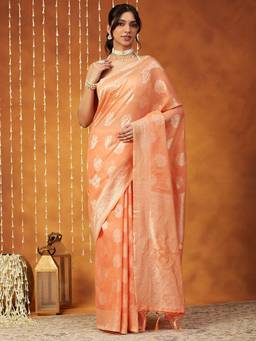 Garden VARELI - Banarasi Orange Art Silk with Woven Design Saree
