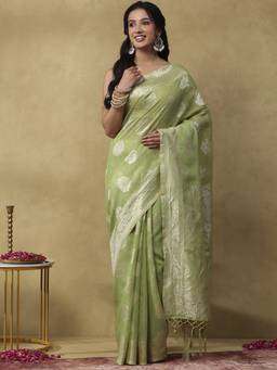 Garden VARELI - Banarasi Pista Green Art Silk with Woven Saree