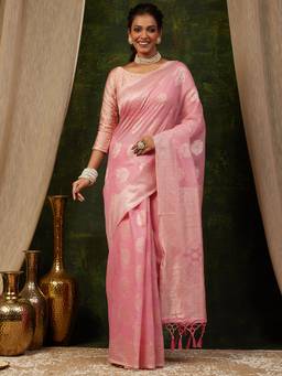 Garden VARELI - Banarasi Pink Art Silk Woven Ethnic Saree