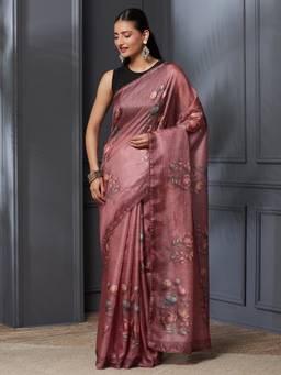 Garden VARELI - Banarasi Onion Pink Pure Cotton with Floral Saree