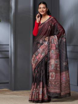 Garden VARELI - Banarasi Grey Pure Cotton with Floral Design Saree