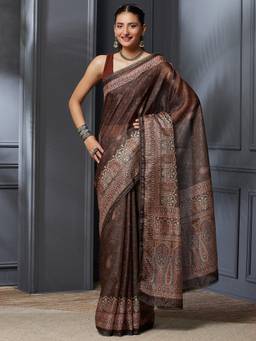 Garden VARELI - Women Brown Pure Cotton with Floral Design Saree