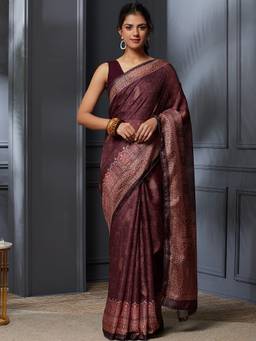 Garden VARELI - Banarasi Maroon Pure Cotton with Floral Design Saree