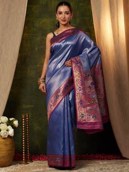 Garden VARELI - Banarasi Women Royal Blue Art Silk with Woven Design Saree