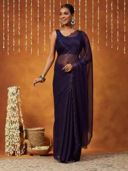 Garden VARELI - Banarasi Navy Blue Organza with Solid Design Saree