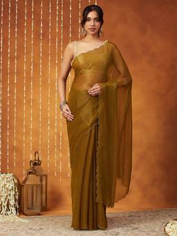 Garden VARELI - Banarasi Olive Organza with Solid Design Saree