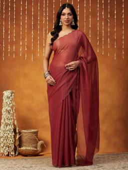 Garden VARELI - Banarasi Rust Organza with Solid Design Saree
