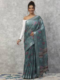 Garden VARELI - Bhagalpuri Teal Art Silk with Animal Print Design Saree