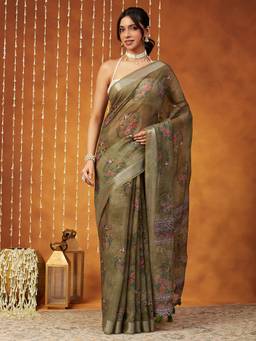 Garden VARELI - Bhagalpuri Green Art Silk with Animal Print Design Saree